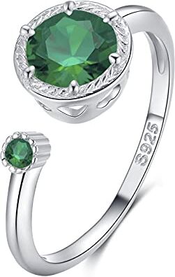 Qings Anello Aperto di Smeraldi, Anelli Diopside, Anello Aperto Regolabile S925,Anelli Regolabili Donna Argento 925