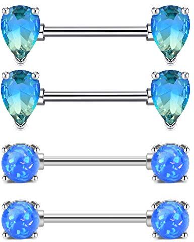 AceFun Piercing capezzolo 14G Acciaio Chirurgico Blu Opale Palla Acqua Goccia CZ Anello capezzolo Barbell Anelli Gioielli da Piercing per Il Corpo 2 Paia