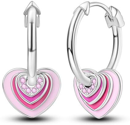 NARMO Hoop Orecchini per le Donne Rosa Cuore Pendente Orecchini di goccia 925 Sterling Silver Hoop Orecchini