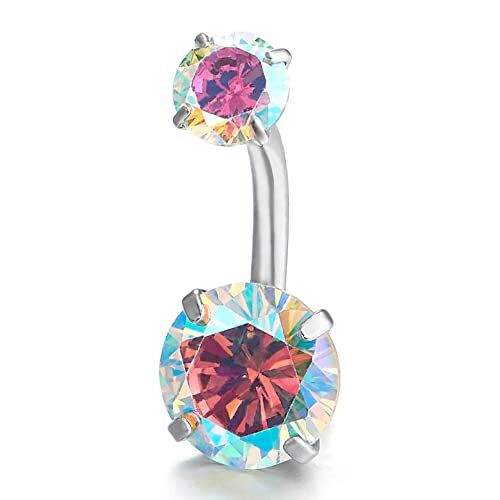 COOLSTEELANDBEYOND Gioielli per Il Corpo Anello Ombelico Pancia Barbells Acciaio Chirurgico con Doppio Arcobaleno Zirconi