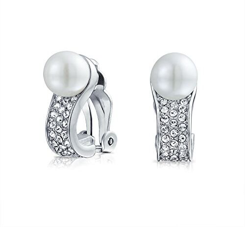 Bling Jewelry Moda Nuziale Di Cristallo Bianco Simulato Perla Huggie Clip Su Orecchini Per Le Donne Non Forato Orecchio Argento Placcato Ottone