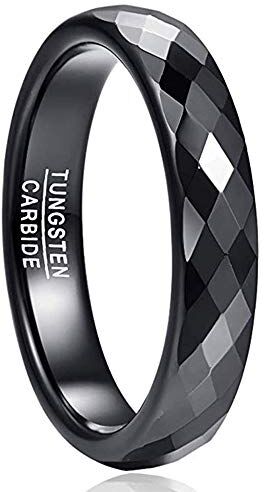 NUNCAD 4 mm Nero Anello in Tungsteno Semplici con Motivo a Diamante Uomo Donna per Matrimonio Fidanzamento Stile di Vita Taglia 11.75