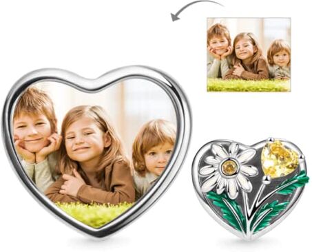 GNOCE Personalizzato Foto Charm Bead 925 Sterling Silver Cuore Ciondoli Personalizzati per Bracciali/Collane Ragazze Donne Festa della Mamma (Foto-4)