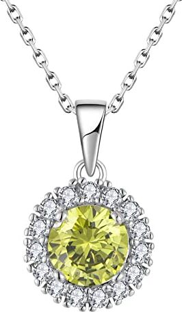 JO WISDOM Collana Halo di Argento 925 Donna,Ciondolo con Catena Zirconia cubica 3A August Birthstone Colore Peridoto