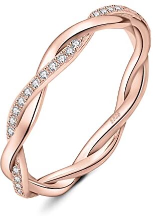 JewelryPalace Corda Anello Infinito Donna Argento con Cubica Zirconia, Anelli Impilabili Donna 925 con Pietre a Taglio Rotondo, Fede Nuziale in Oro Rosa Anello Matrimonio Set Gioielli Donna 17