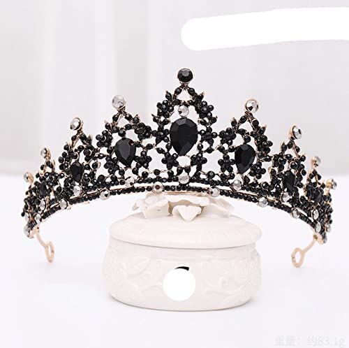 BFAUNRY Retro nero nuziale di cristallo Tiaras corone regina pageant prom velo diadema matrimonio capelli accessorio-07