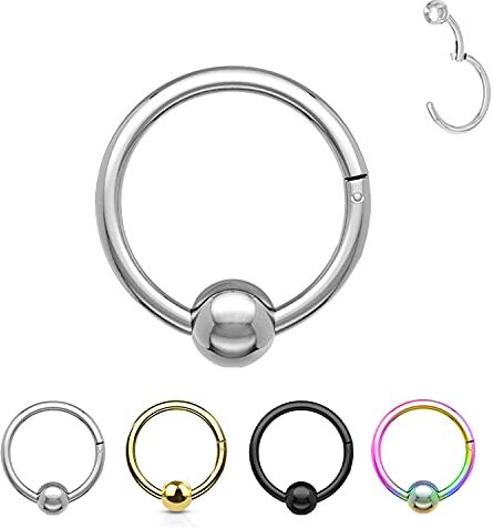 AWAKEN Piercing Anello Cerchi con Segmento a Cerniera di chiusura a sfera Orecchio Septum Sopracciglio in Acciaio Chirurgico 316L inossidabile (10 mm, ARGENTO)