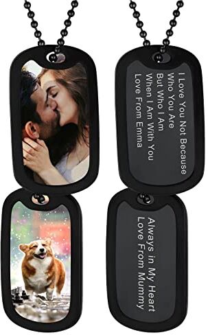 Supcare Collana con Foto Personalizzata, 06 Stile Doppia Militare Collana Donna Uomo Ciondolo Portafoto con Silicone, Nero Collana Personalizzata con Foto+ Incisione, Gioielli Uomo Donna