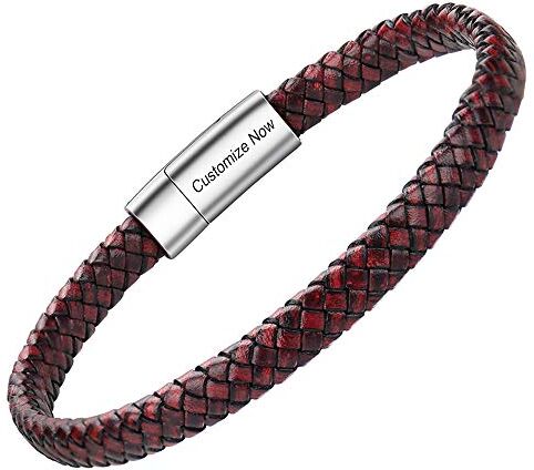 Casisto.J Bracciale pelle uomo classico bracciale intrecciato a mano nero e marrone magnetica incisa braccialetto uomo con confezione regalo