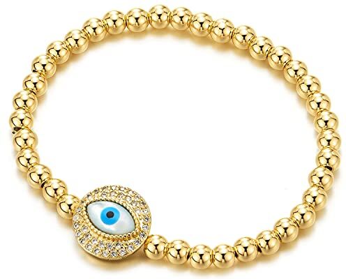 COOLSTEELANDBEYOND Colore Oro Perlina Bracciali con Zirconi Protezione Malocchio