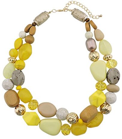 Bocar Collana da donna con pietre voluminose su 2 fili, idea regalo (-yellow）