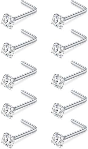 ZKSXOA 10 Pcs Acciaio Chirurgico Naso Piercing Brillantino per Donna Uomo Orecchini Naso Narice a Forma di L Naso Stud Piercing Gioielli