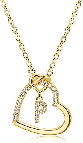 LIHELEI Collana Donna Argento, S925 Argento 26 Lettera Maiuscola Con Zirconi Collana Moglie Mamma Compleanno Natale Anniversario Festa Della Mamma Gioielli Donna Regalo P(Oro)