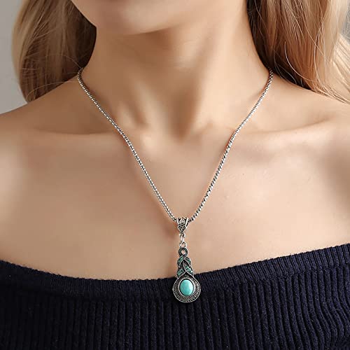 TseenYi Vintage Turchese Pendan Collana Collare Catena Boho Strass Dangle Collana Gioielli Per Donne E Ragazze (argento 1 Pz)