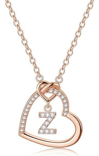 LIHELEI Collana Donna Argento, S925 Argento 26 Lettera Maiuscola Con Zirconi Collana Moglie Mamma Fidanzata Compleanno Natale Anniversario Festa Della Mamma Gioielli Donna Regalo Z(Oro rosa)