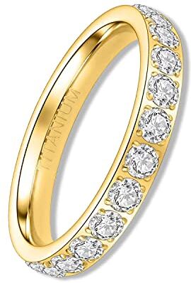 YEBOCIYO Eternity Anello Donna 3 mm Titanio Fedina di Eternity Anniversario Promessa Fidanzamento Anello Zirconia Matrimonio Anello Uomo Dimensioni da 49 Oro