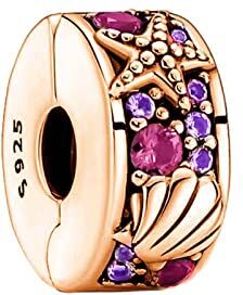 Amuefer Conchiglia Starfish Oro Rosa Clip Charm Compatibili Bracciale Collana Pandora, Argento Sterling Ciondolo Compleanno Natale Gioielli Regali per le Donne Moglie Amici