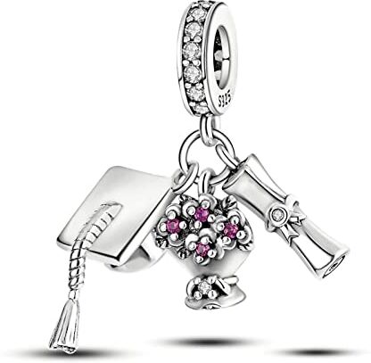 MariaFonte Charm New 2024 Compatibile Tutte Marche Pendente Laurea Diploma Fiori Pergamena Compleanno Anniversario Ciondoli Originale Argento 925 Mamma Bead Portafortuna Cuore Natale