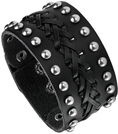 MILAKOO Bracciale di pelle a fascia larga con borchie metalliche unisex nero con borchie di metallo in stile motociclista punk rock largo cintu