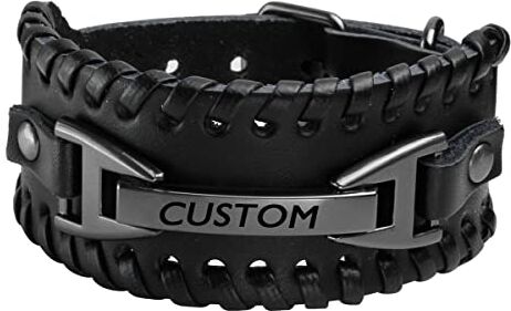 Eigso Retro Punk Personalizzazione UomoDonna Bracciale Ampio Pelle PU Metallo Intrecciato Polsino Nero