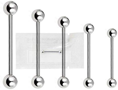 WARRIOR Piercing alla Lingua Barbell Sterile in Acciaio Chirurgico 316L 14G(1,6mm) con due Sfere a 5mm Lunghezza 22mm