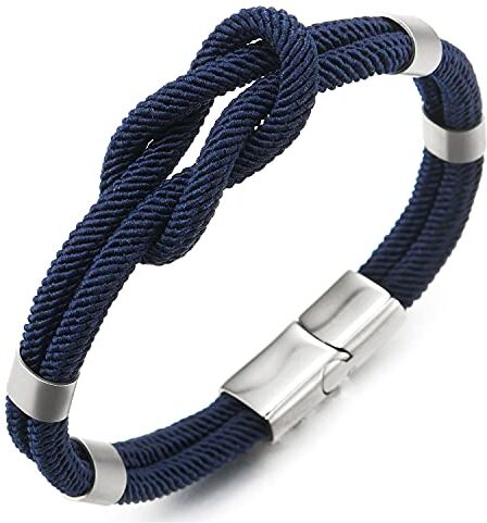 COOLSTEELANDBEYOND Uomo Donna Braccialetto di Amicizia, Nodi Marinari Nodo Nautico Blu Scuro Navy Cotone Cinghie Braccialetto, Fascia Polso