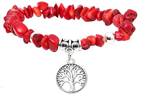 MILAKOO Bracciale con Pietre Preziose in Agata Rossa Bracciale con Albero Della Vita da Donna Bracciale con 7 Chakra Pietre Curative