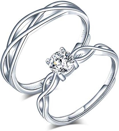 CPSLOVE Anello di coppia in argento sterling 925, fedi nuziali diamante fiore intarsiato, Anelli uomo, Anelli donna, misura regolabile, regalo di anniversario