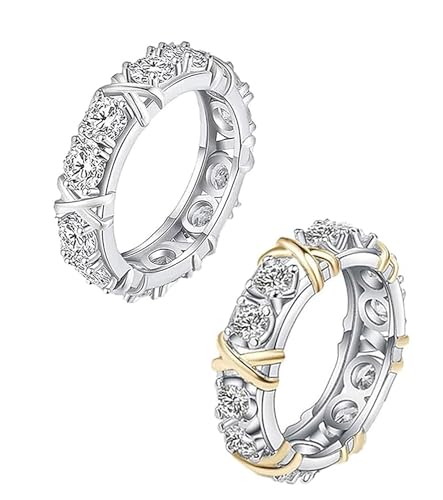 IMMUNOTRAX Anello magnetologico Moissanite Anello croce Moissanite X Sollievo Circolazione sanguigna e linfonodi Anelli magnetici zircone Perdita di peso (Silver+Gold,11)