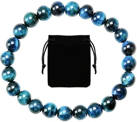 CAISYE Bracciale Uomo Bracciale Pietre Naturali Uomo Donna Braccialetto Uomo Chakra Occhio di Tigre Blu Turchese Perline da 8 mm Soddisfatti Regalo Uomo