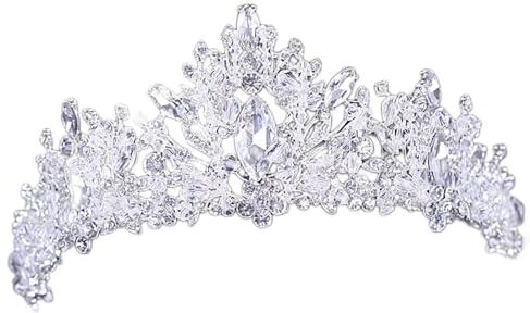 FaLkiN Perline strass fatte a mano Cuore Tiara nuziale Corona Diadema di cristallo Velo Diademi Accessori per capelli da sposa Copricapo Cerchio per capelli (Colore metallo: H010 Argento bianco) (A H010 A