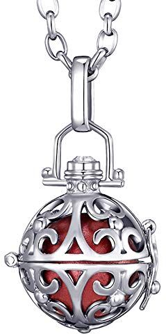 Morella Catenina donna acciaio inox 70 cm con ciondolo ornamentale e sfera rosso Ø 16 mm in sacchetto di velluto