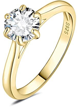 JewelryPalace 1ct Classico Anello Solitario Donna Argento 925 con Cubica Zirconia, Diamante Simulato Anelli Dorati con Pietra Rotonda, Semplice Fedine Fidanzamento in Oro Set Gioielli Donna 9.5