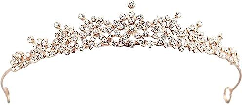 REYOK Corona di Cristallo Nuziale, Corona con Strass,Corona Tiara Regina, Squisito e Affascinante Corona Di Cristallo,Accessori Per Princess Compleanno Parties Crown(Oro rosa)