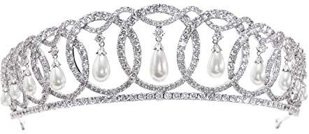 SEPBRIDALS Tiara da sposa con perla e zirconia cubica, accessorio per capelli,