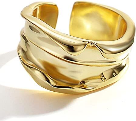 YTGLQAZ Orecchini Per Donna  S925 Anello A Fascia Larga Convessa Fatto A Mano In Argento Sterling, Anello Con Cassa Riempito D'Oro Fatto A Mano, Anello Per Pollice Minimalista Classico Semplice, Reg