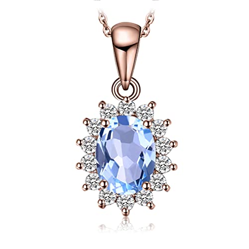 JewelryPalace 2.4ct Collana Donna Kate Middleton Argento 925 con Natural Topazio Azzurro, Princess Diana William Collana Ciondolo Pietra Ovale Catena 45cm, Collane Pendenti Oro Rosa Set Gioielli Donna