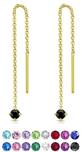 DTPsilver ® Orecchini Pendenti Neri in Argento 925 Placcato Oro Giallo con Cristalli Swarovski 3 mm Orecchini Neri Lunghi Orecchini Neri Donna Orecchini Lunghi Oro