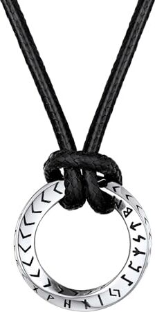 FaithHeart Collana Uomo Pelle Ciondolo Vichingo Collana Vichinga Rune Argento Nero Anello Mobius Collana in Cuoio Impermeabile e Resistente al Sudore Lunghezza 16"-31