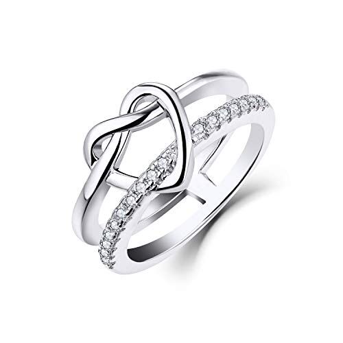 JO WISDOM JO WISODM Anelli in Argento 925 Donna, Anelli Infinito Cuore Largoo con Zirconia cubica Placcato in Oro Bianco,Anello di promessa