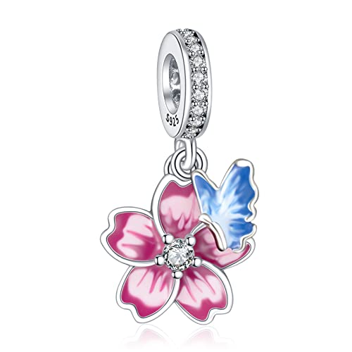 Annmors Ciondolo in Argento Sterling 925 Charm Bead Compatibilcon Braccial Collan Flower And Butterfly Perlincon zirconi cubici per NatalSan Valentino festa della mamma ciondoli regalo per donnragazze