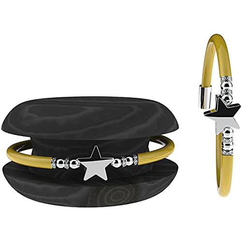 Too Late Bracciale Donna TOOLATE Caucciù con Strass e Charm, Bracciale Macaron Mignon Gioiello con Charm Cuore Stella Portafortuna 100% Made in Italy (star, oro)