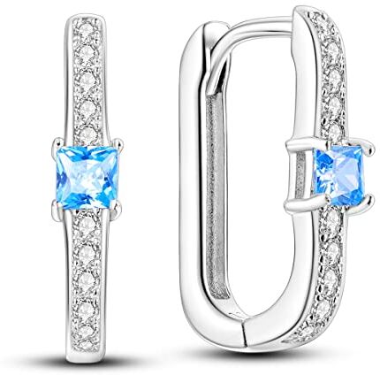 NARMO 925 Orecchini in Argento Sterling U A Forma di Cerchio Orecchini per Le Donne Blu Cubic Zirconia Argento Hoops Semplici U-formed Orecchini