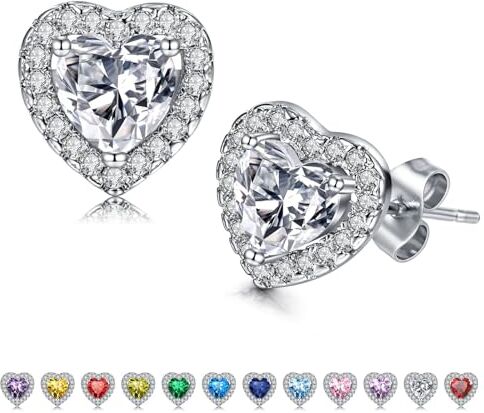 NIUSIMAN Cuore Birthstone Orecchini Donna,Bianco Placcato S925 Piercing Orecchio acciaio chirurgico per le Donne Ragazze Mamma Cuore Chiaro Birthstone Orecchini San Valentino Compleanno Aprile