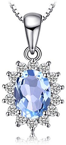 JewelryPalace 2.4ct Collana Donna Kate Middleton Argento 925 con Naturale Topazio Azzurro, Princess Diana William Collana Ciondolo Pietra Ovale con Catena 45cm, Collane Pendenti Set Gioielli Donna