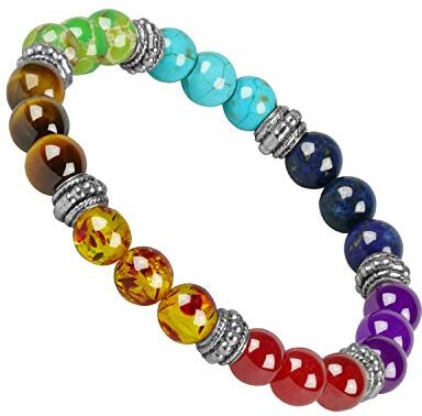 Casisto.J 7 Cristalli Chakra Pietre Bracciale Uomo e Donna, Tibetano, Braccialetti Yoga, Braccialetto Chakra & Lava Nera con Scatola Regalo