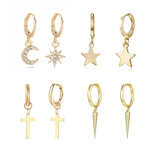 Clyhon Orecchini Pendenti Minimalisti Pendenti In Argento Sterling Da Donna Da Uomo Geometrici Iposensibili Moda Personalità Punk Moda Semplice Croce Cono Orecchini Stella Luna Stella a Cinque Punte