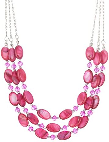 FULU AUTUMN Collana a Catena a Strati Con Perline di Conchiglia per Donna Argento Bohemien Gioielli Girocollo in Cristallo Regalo di Compleanno per La Festa Della Mamma(Hot pink)