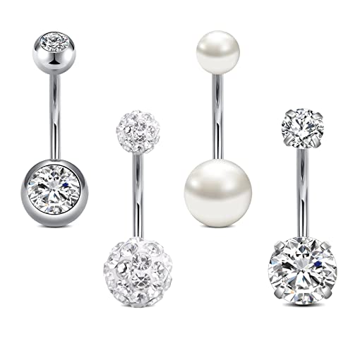 Rajnard Piercing Ombelico 14G 12mm Acciaio Chirurgico CZ Bead Diamond Piercing Ombelico Gioielli per Donna Uomo