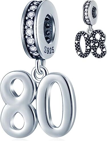 GLOWDAS 80 ° Compleanno Ciondoli Charms si adatta Braccialetto Pandora Donne, 925 Argento Sterling 80 Anniversario Ciondolo Perline con CZ Chiaro, Numero 80 anni Regali Bday per i Nonni/Tata/Madre in legge